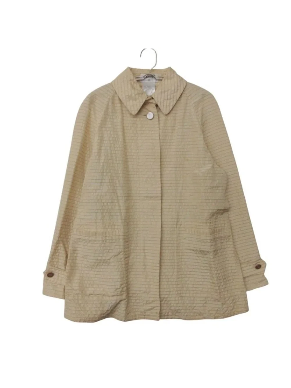 Chanel Soutien Collar Coat 01c Border Pattern Light Outer Beige